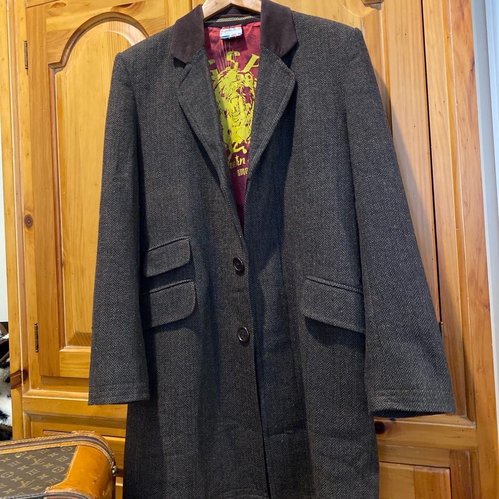 Brown Slim Fit Overcoat (Size: Small)